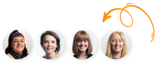 arrow pointing to lighting exchange support team member portraits
